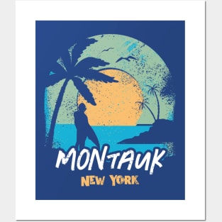 Retro Sunset Montauk New York Surfing // Retro Surfer Beach Posters and Art